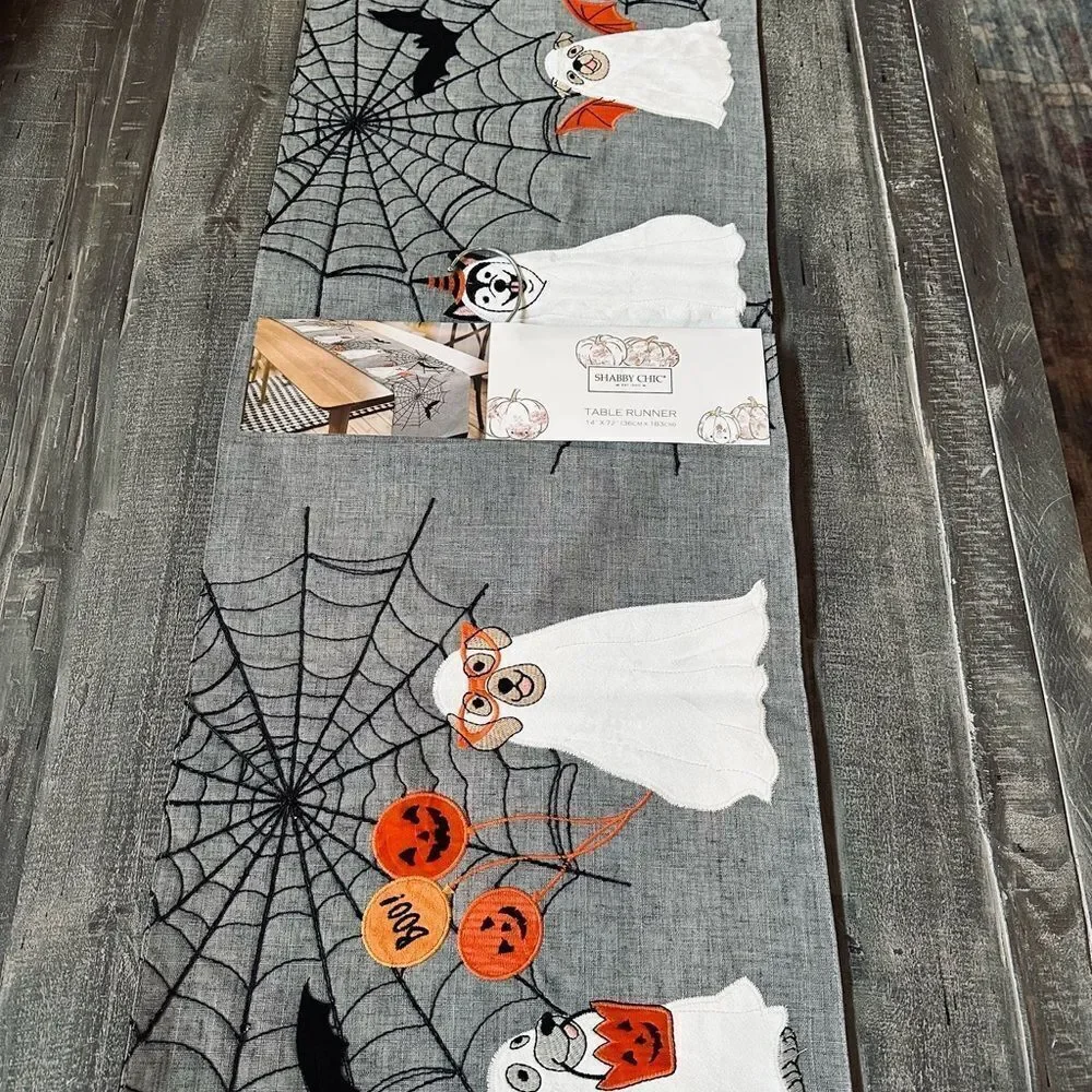 Halloween Ghost Dogs Embroidered Table Runner Decor